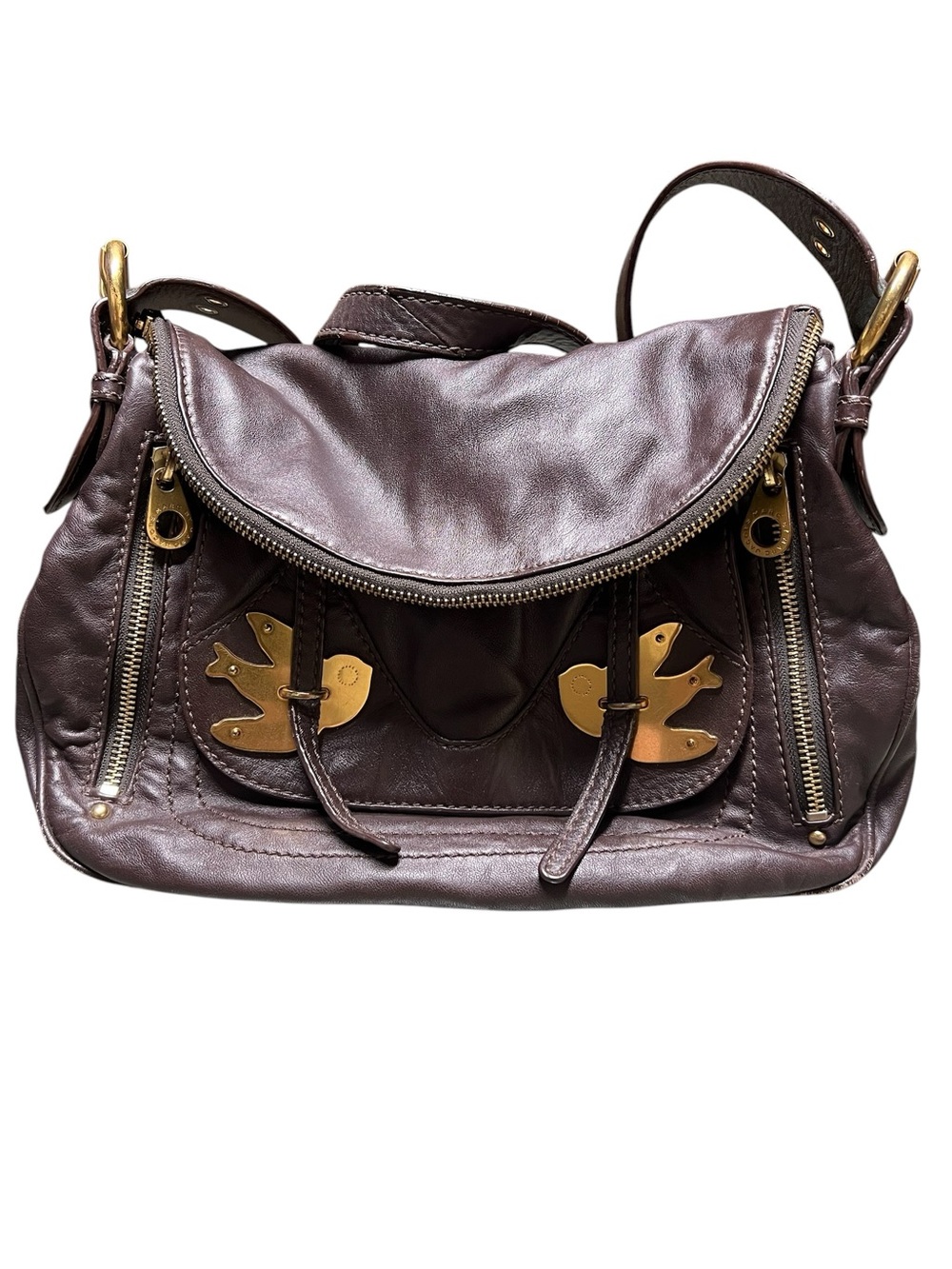 Marc by Marc Jacobs brown leather gold hardware petal to the metal Sasha bag Y2K